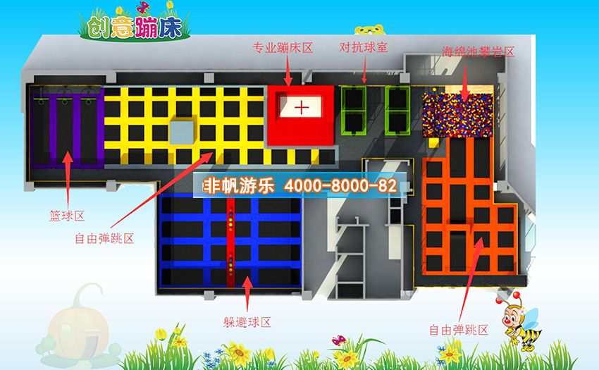 儿童淘气堡创意蹦床主题运动乐园